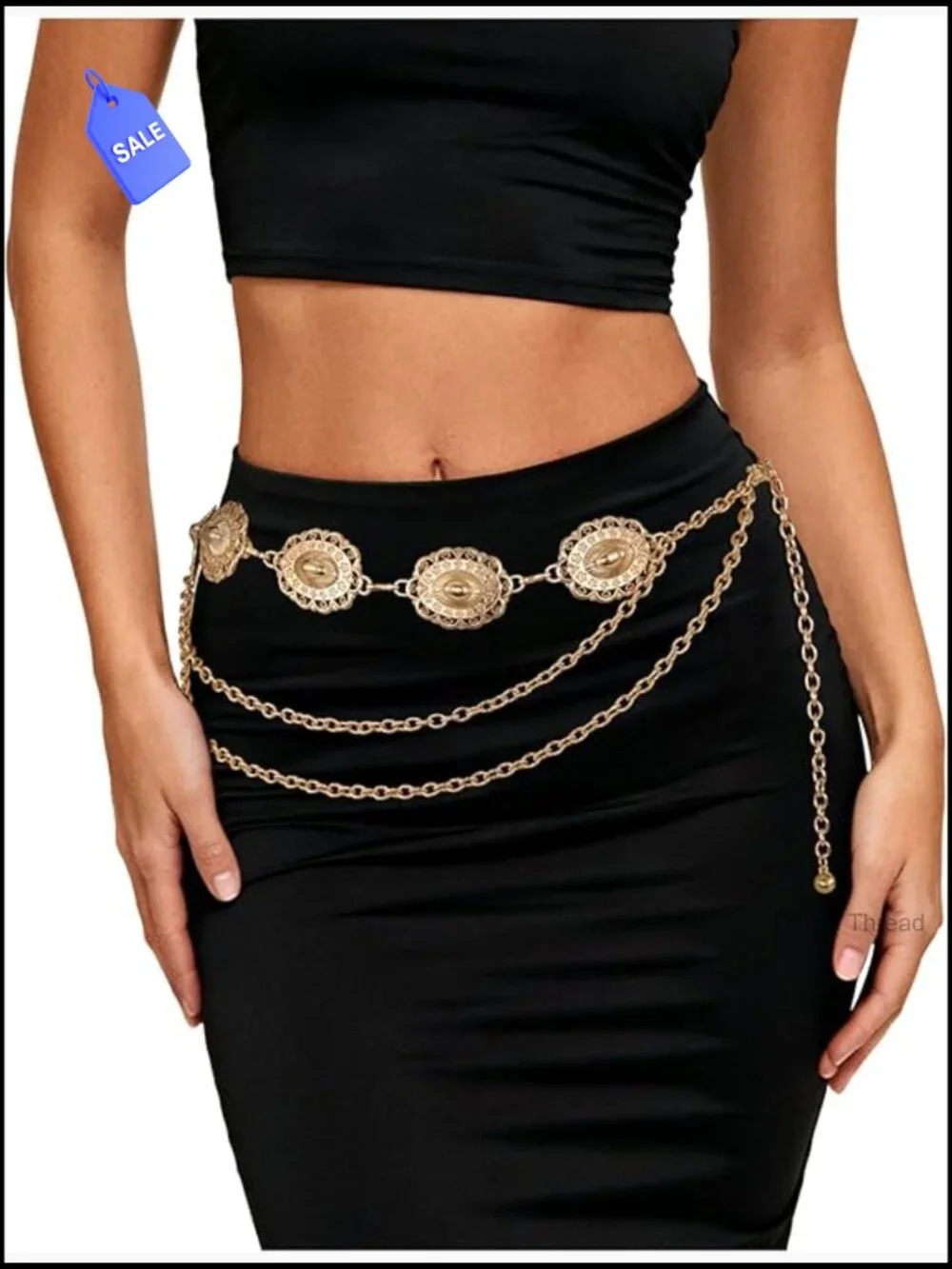 Metal Chain Belt for Women Cowgirl Western Boho Concho Belt for Dresses Jeans